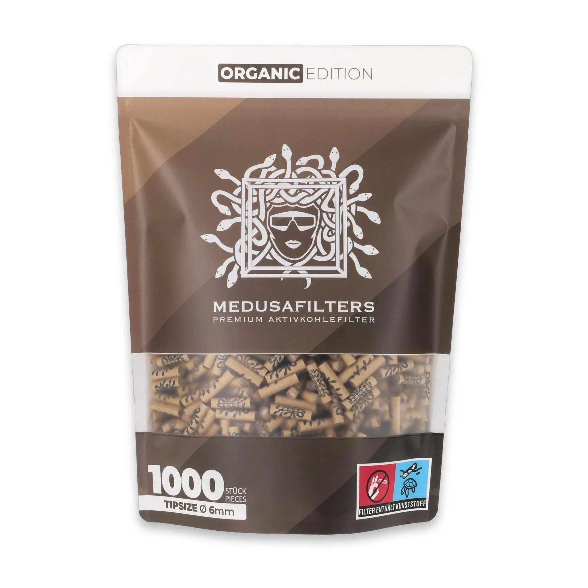 Medusafilters Aktivkohlefilter 1000er Packung ORGANIC Edition – vegane 6 mm Tips mit Kokosnuss-Aktivkohle, Made in Germany