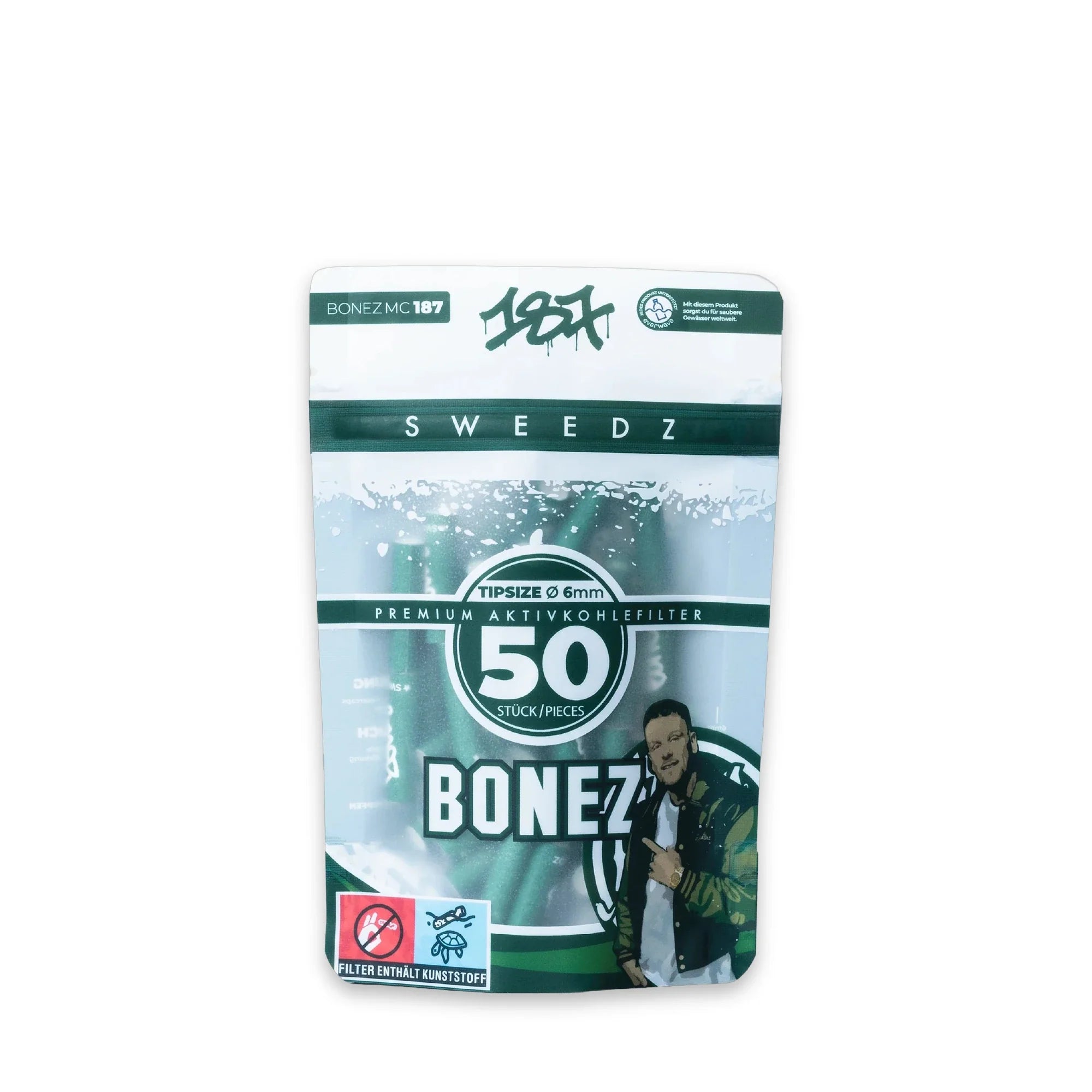 Medusafilters 187 Sweedz Bonez MC Edition – 50 Premium Aktivkohlefilter 6 mm, 187 Straßenbande