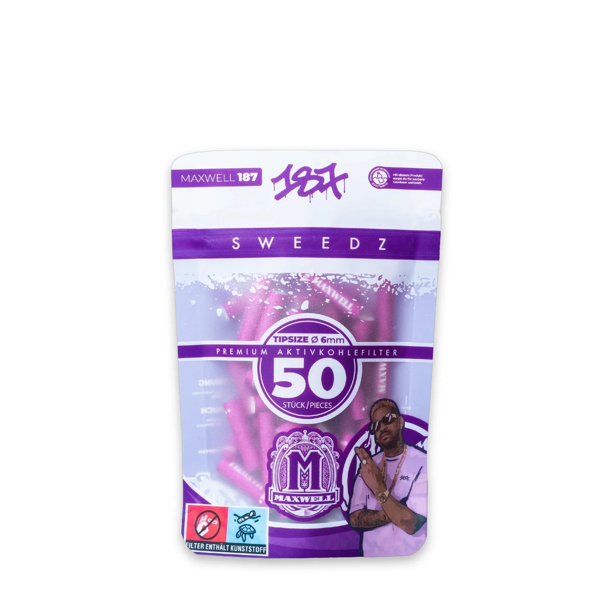 Medusafilters 187 Sweedz Maxwell Edition – 50 Premium Aktivkohlefilter 6 mm, 187 Straßenbande