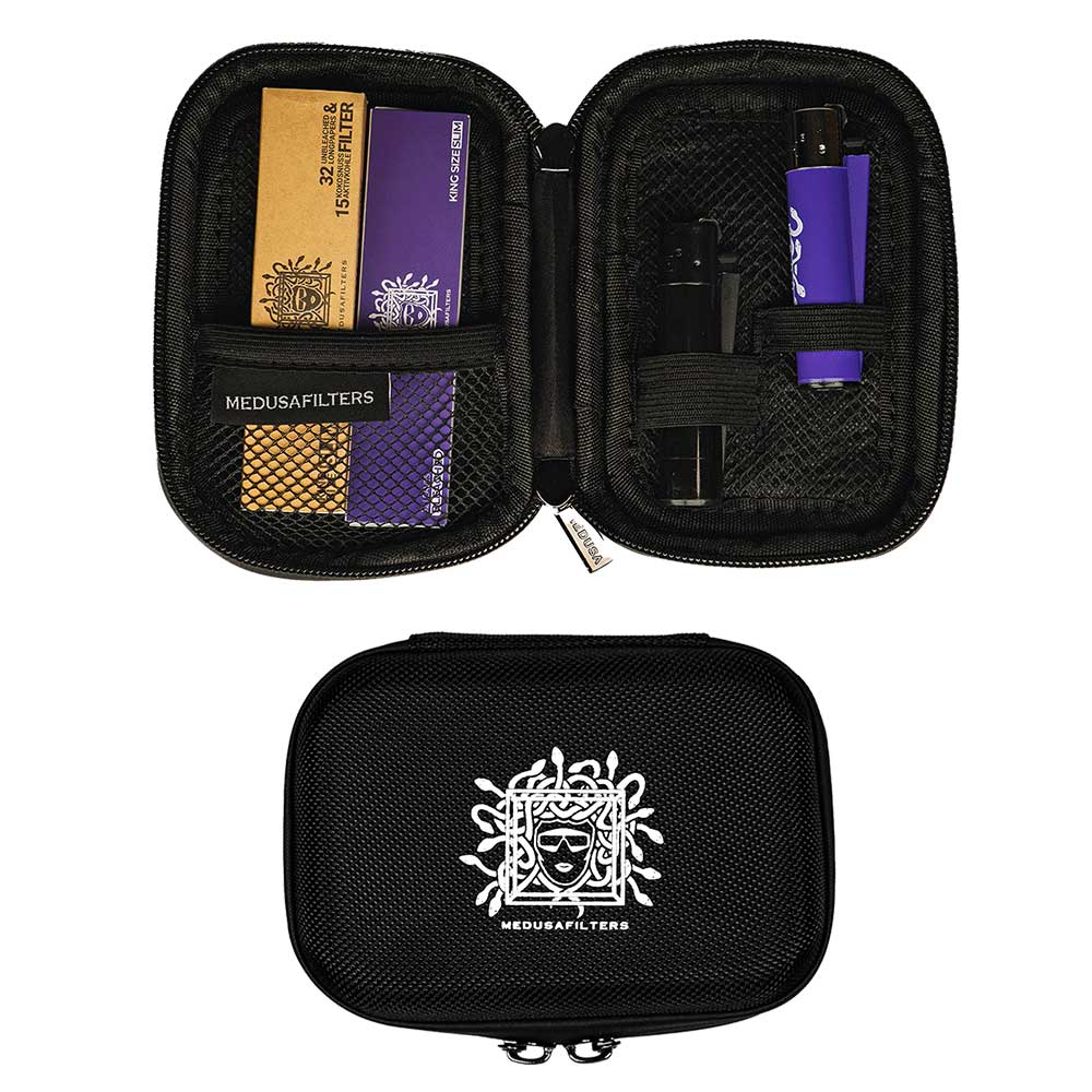 Hardcase offen mit Longpapers Bleached und Unbleached und Clipper Feuerzeuge BLACK VIOLET