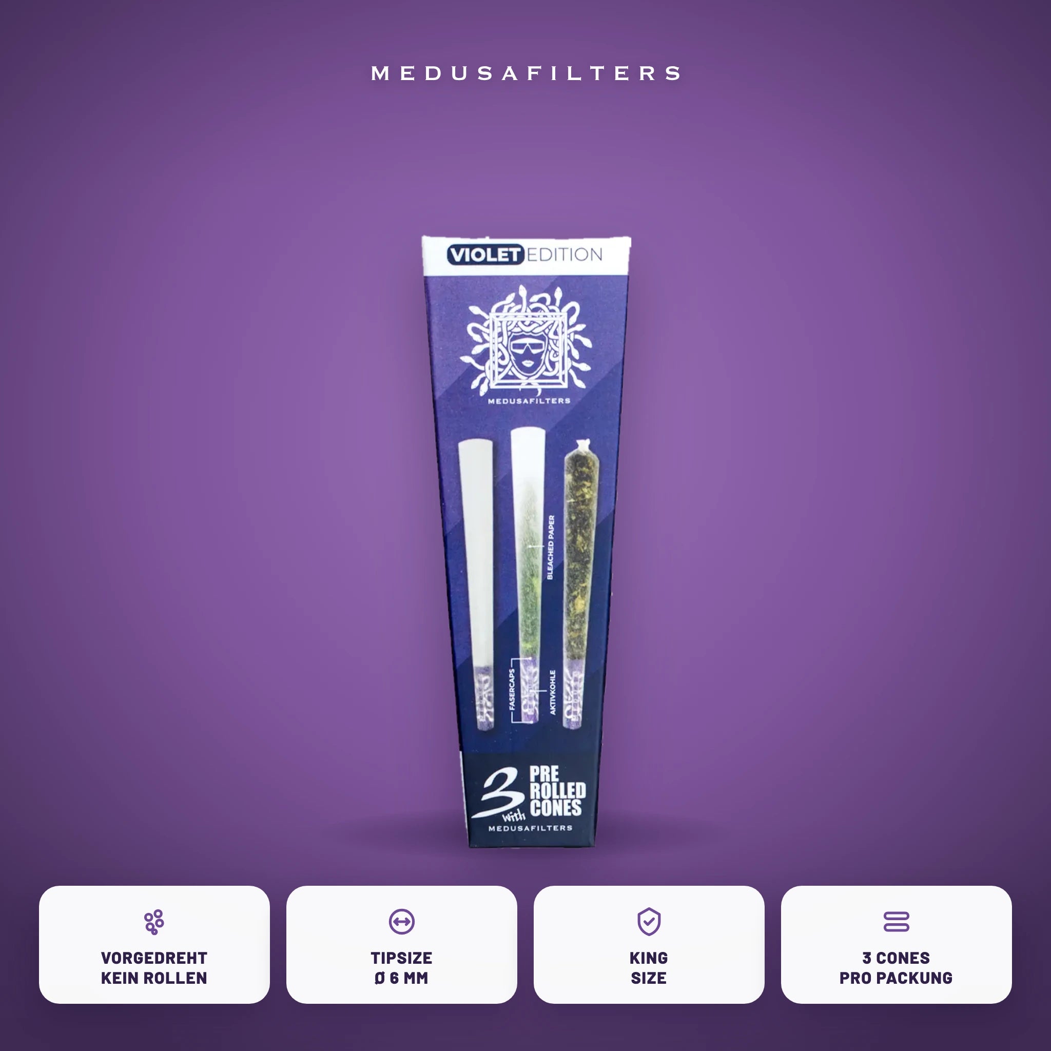 Medusafilters Pre-Rolled Cones VIOLET – 3er Pack – Vorteile