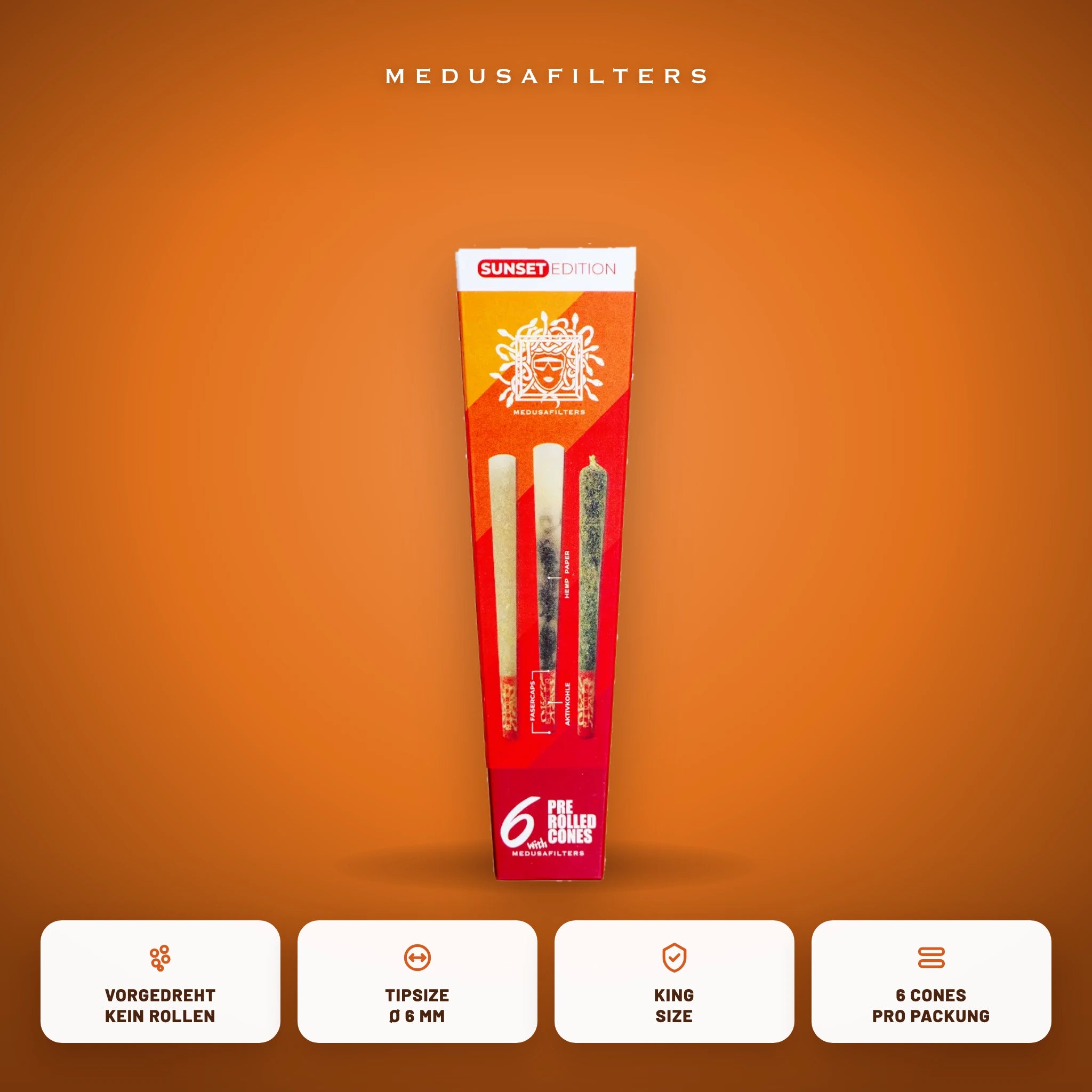 Medusafilters Pre-Rolled Cones SUNSET – 6er Pack – Vorteile