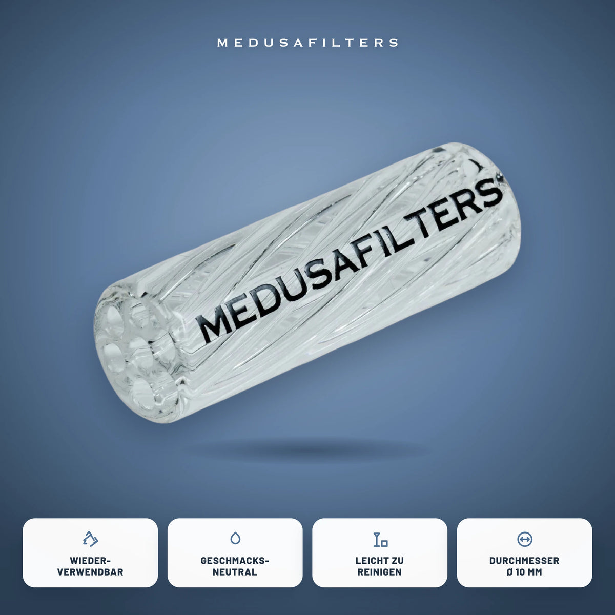 Twisted Glasfilter TRANSPARENT mit den Vorteilen wiederverwendbar, geschmacksneutral, leicht zu reinigen, Durchmesser Ø 10 mm