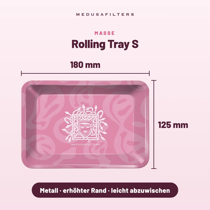 Maße Rolling Tray S in ROSÉ: 180 × 125 mm, Metall mit erhöhtem Rand, leicht abzuwischen