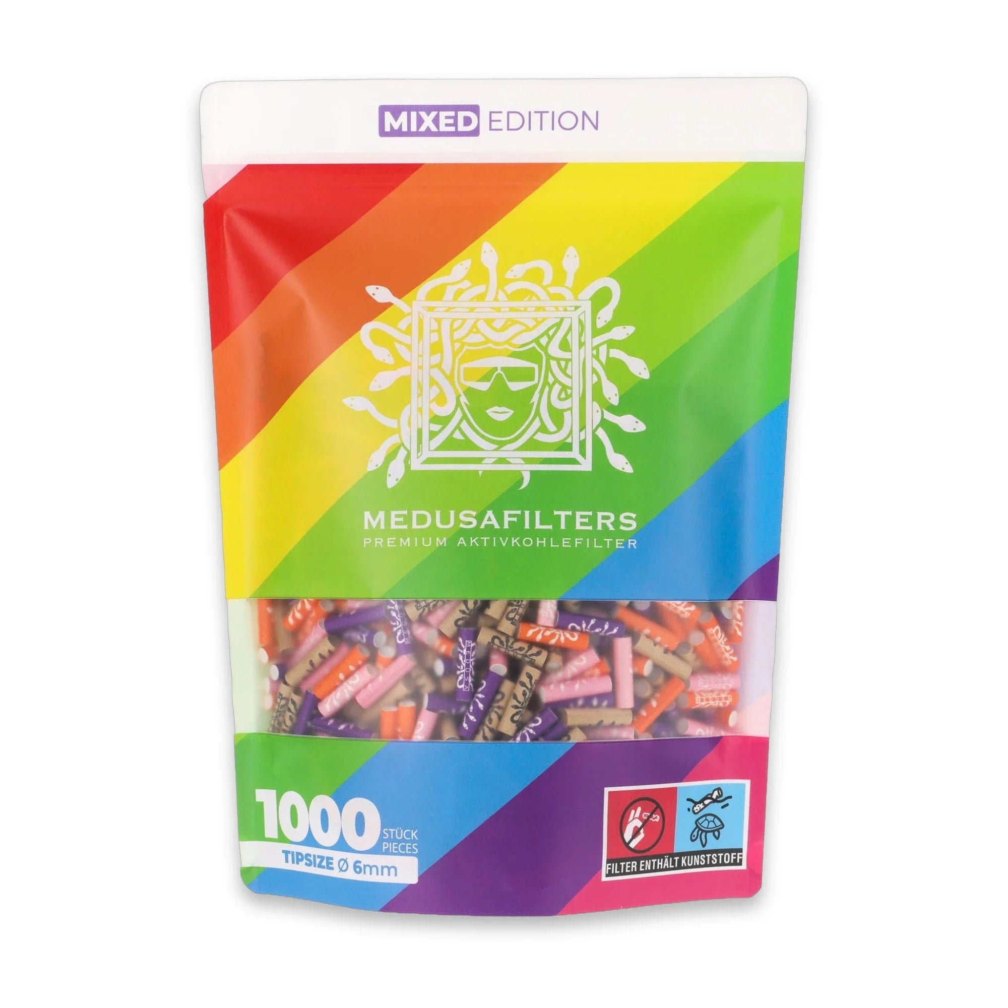 Medusafilters Aktivkohlefilter 1000er Packung MIXED Edition – vegane 6 mm Tips mit Kokosnuss-Aktivkohle, Made in Germany