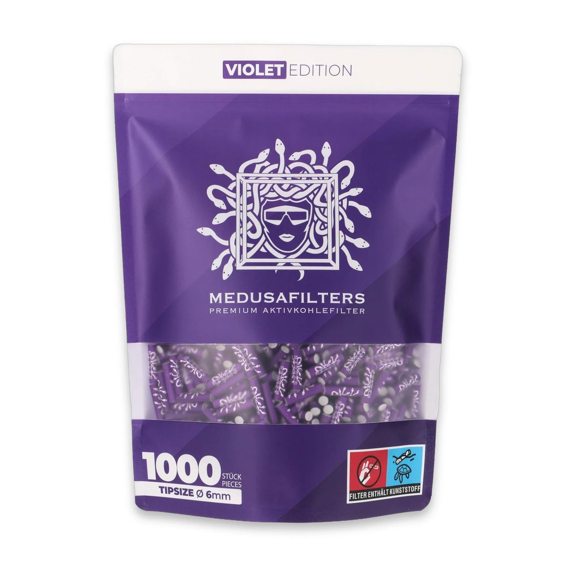 Medusafilters Aktivkohlefilter 1000er Packung VIOLET Edition – vegane 6 mm Tips mit Kokosnuss-Aktivkohle, Made in Germany