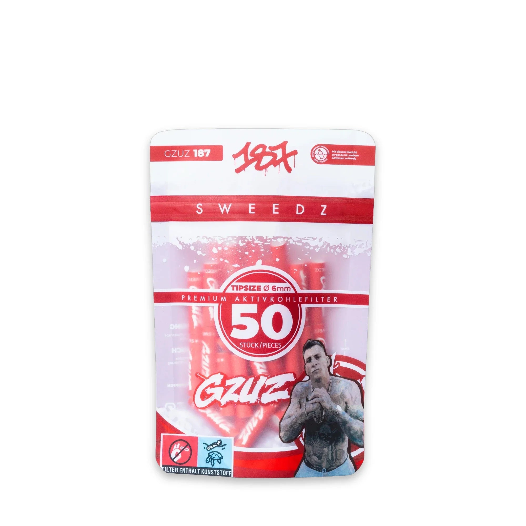 Medusafilters 187 Sweedz GZUZ Edition – 50 Premium Aktivkohlefilter 6 mm, 187 Straßenbande