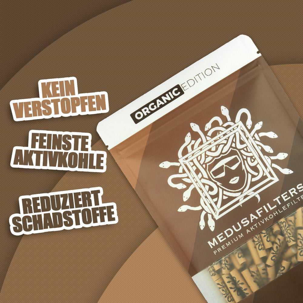 250er Packung ORGANIC Edition - Medusafilters, kein Verstopfen, feinste Aktivkohle, reduziert Schadstoffe