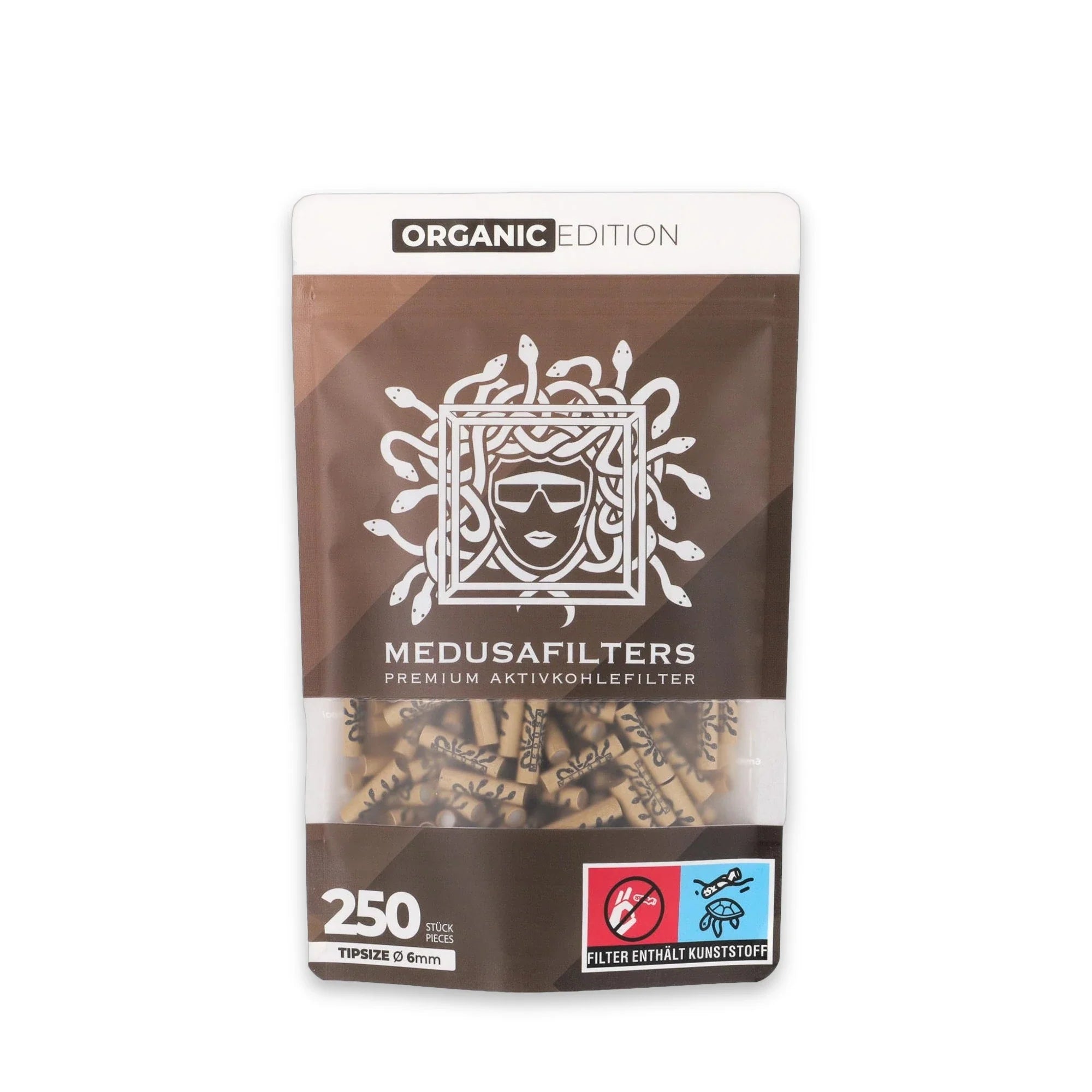 Medusafilters Aktivkohlefilter 250er Packung ORGANIC Edition – vegane 6 mm Tips mit Kokosnuss-Aktivkohle, Made in Germany
