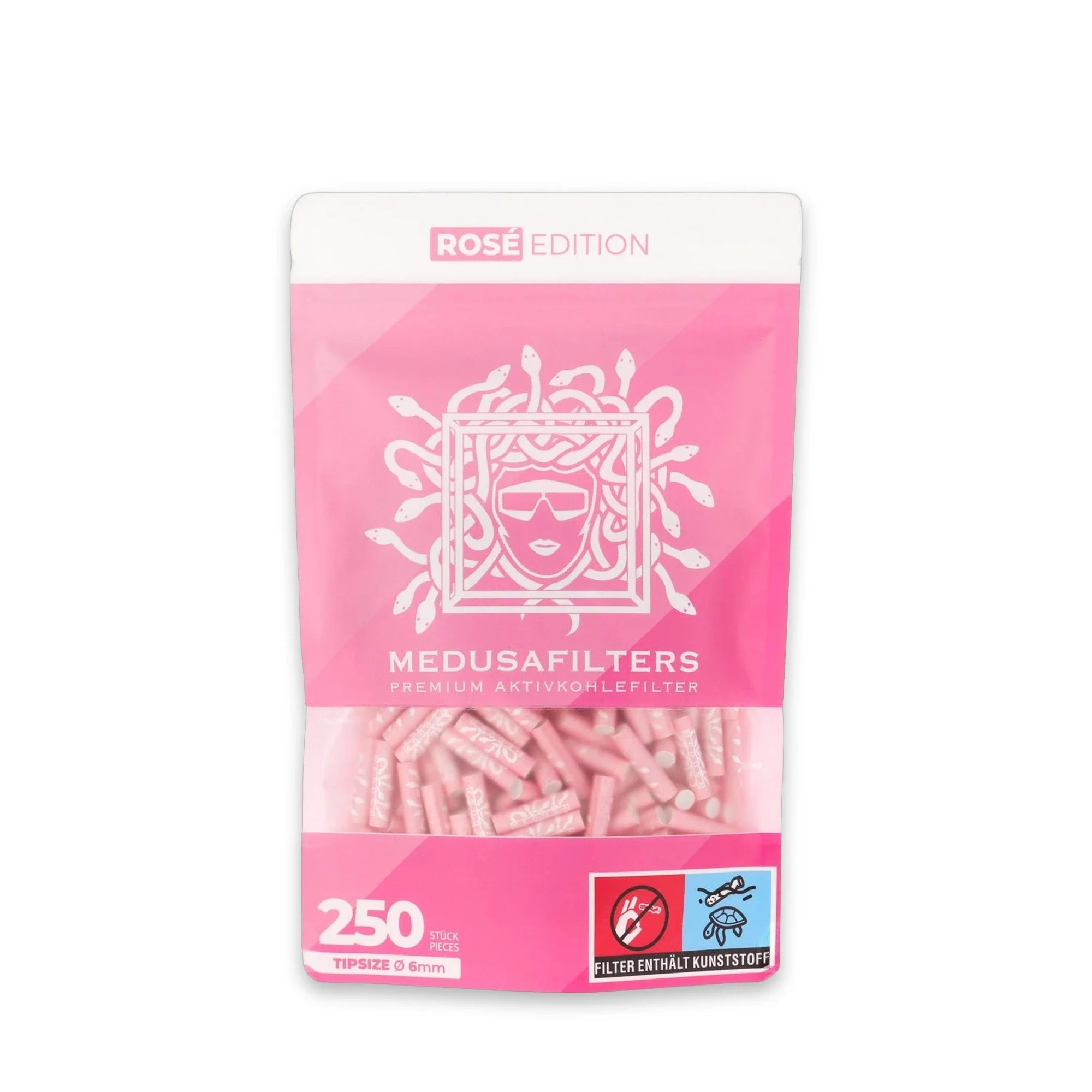 Medusafilters Aktivkohlefilter 250er Packung ROSÉ Edition – vegane 6 mm Tips mit Kokosnuss-Aktivkohle, Made in Germany