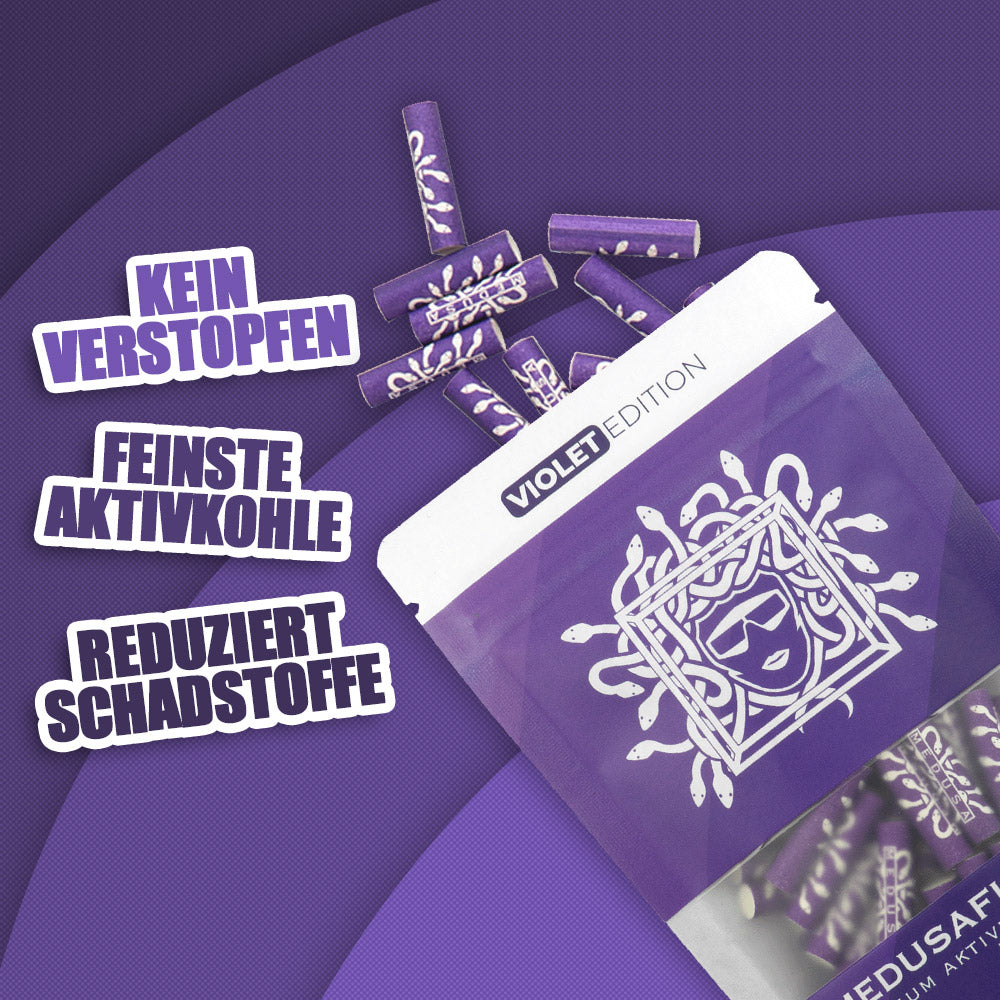 50er Packung VIOLET Edition - Medusafilters, kein Verstopfen, feinste Aktivkohle, reduziert Schadstoffe