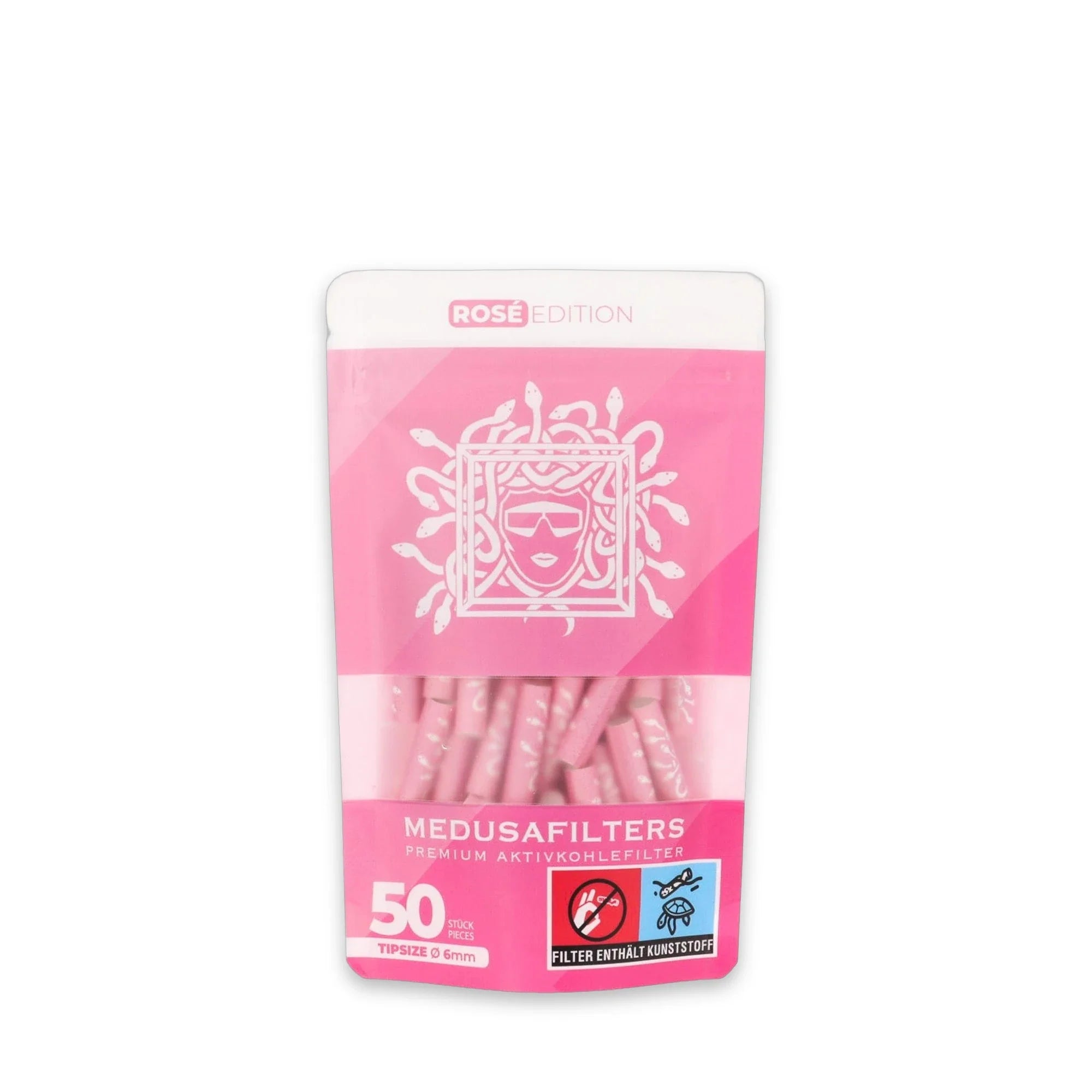 Medusafilters Aktivkohlefilter 50er Packung ROSÉ Edition – vegane 6 mm Tips mit Kokosnuss-Aktivkohle, Made in Germany