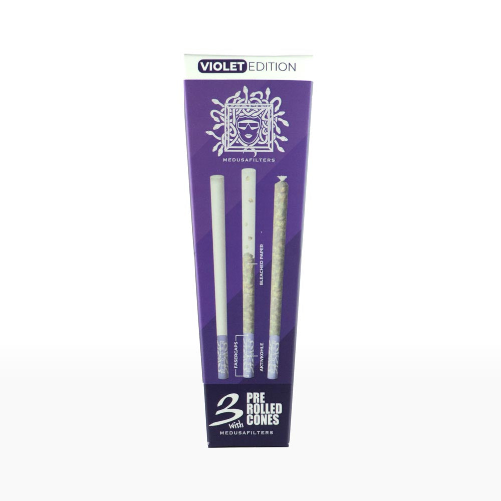 Pre-Rolled Cones BLEACHED mit VIOLET Edition Filtern - 32er Display - Medusafilters