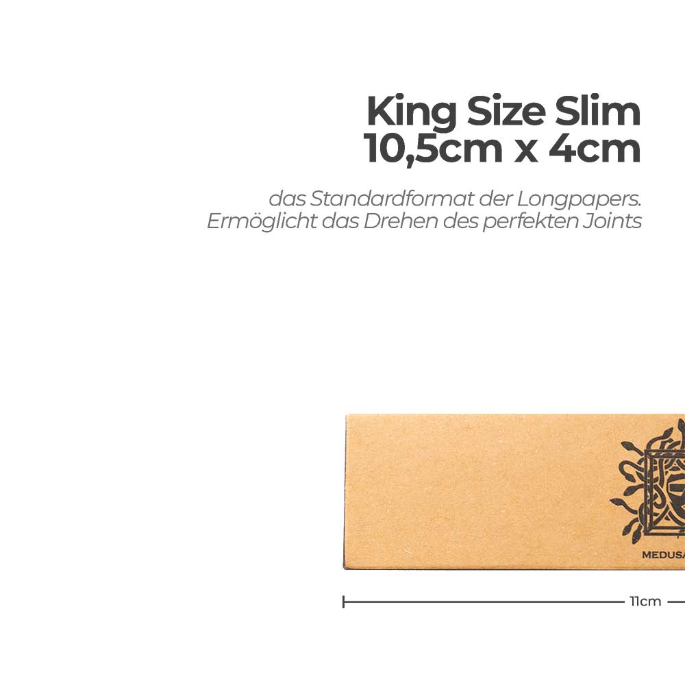 King Size Slim 10,5 cm x 4 cm das Standartformat der Longpapers. Ermöglicht das Drehen des perfekten Joints