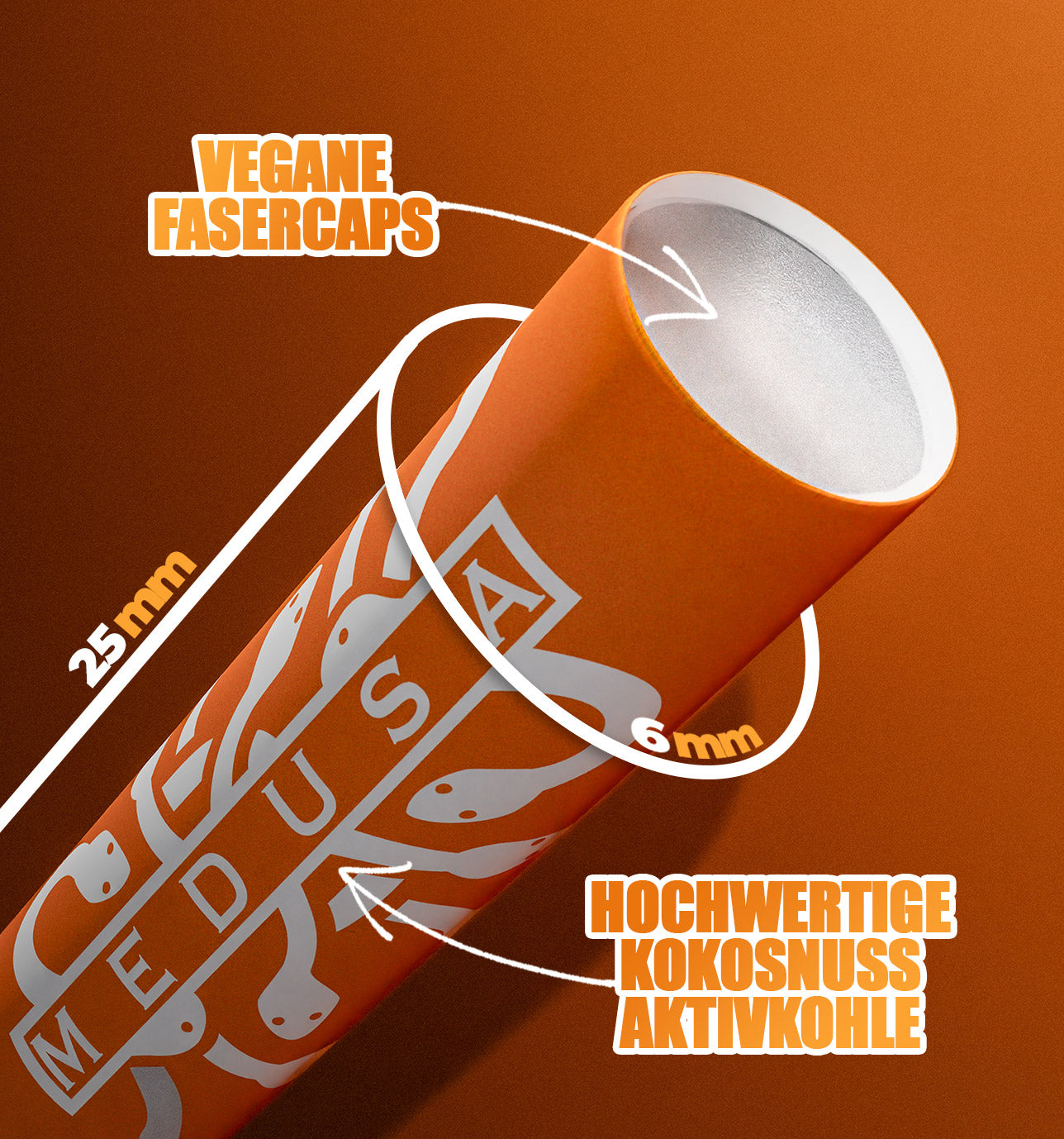 Medusafilters Premium Aktivkohlefilter SUNSET Edition mit Kokosnuss-Aktivkohle und veganen Fasercaps Tip Size 6 mm 