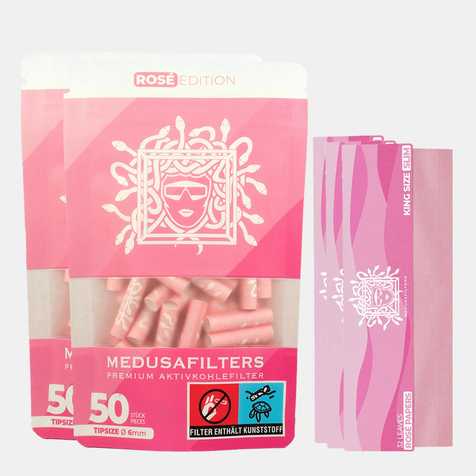 2x Medusafilters 50er Packung ROSÉ Edition mit 3x Longpapers King Size Slim ROSÉ