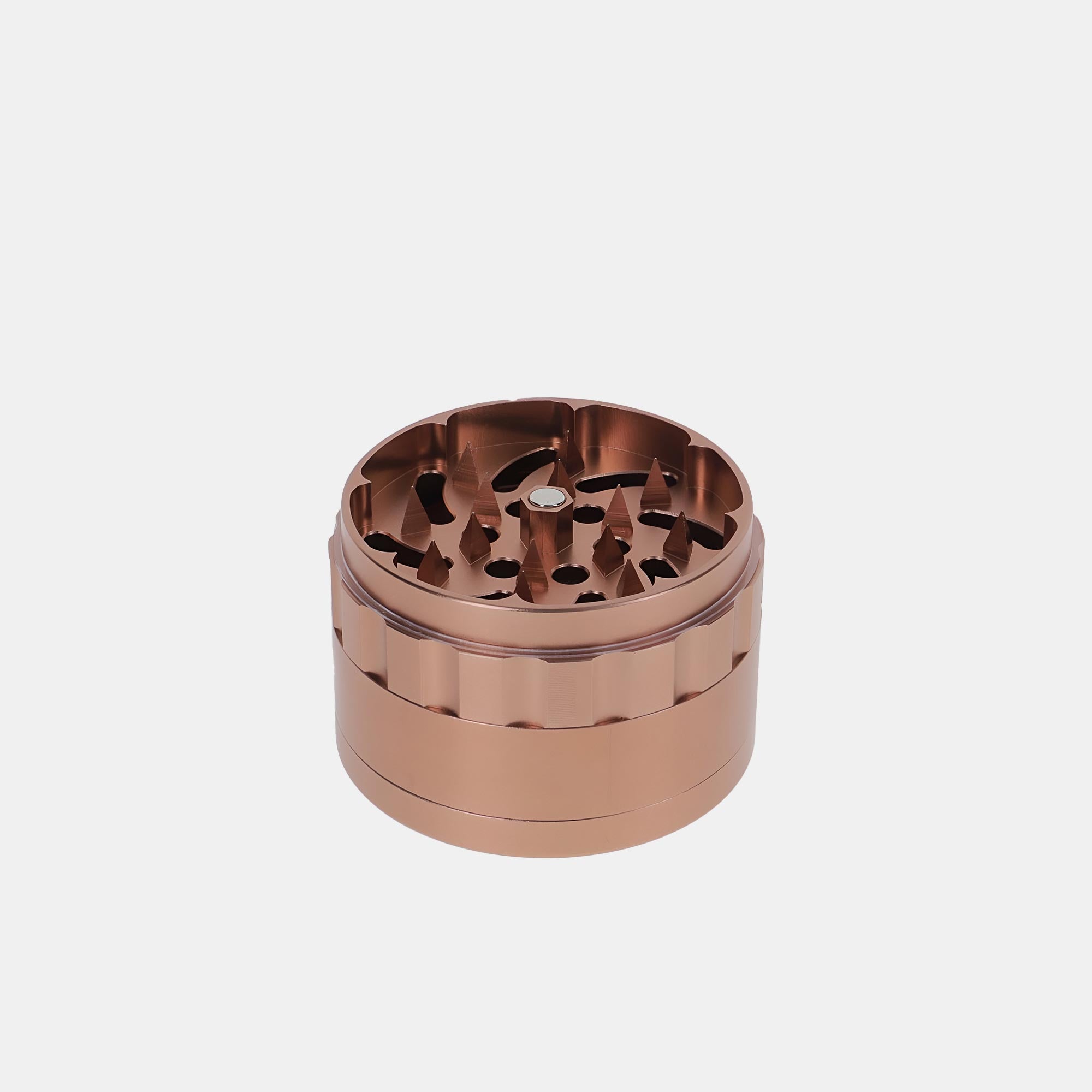 Medusafilters Spike Grinder aus eloxiertem Aluminium ROSÈ Edition geöffnet