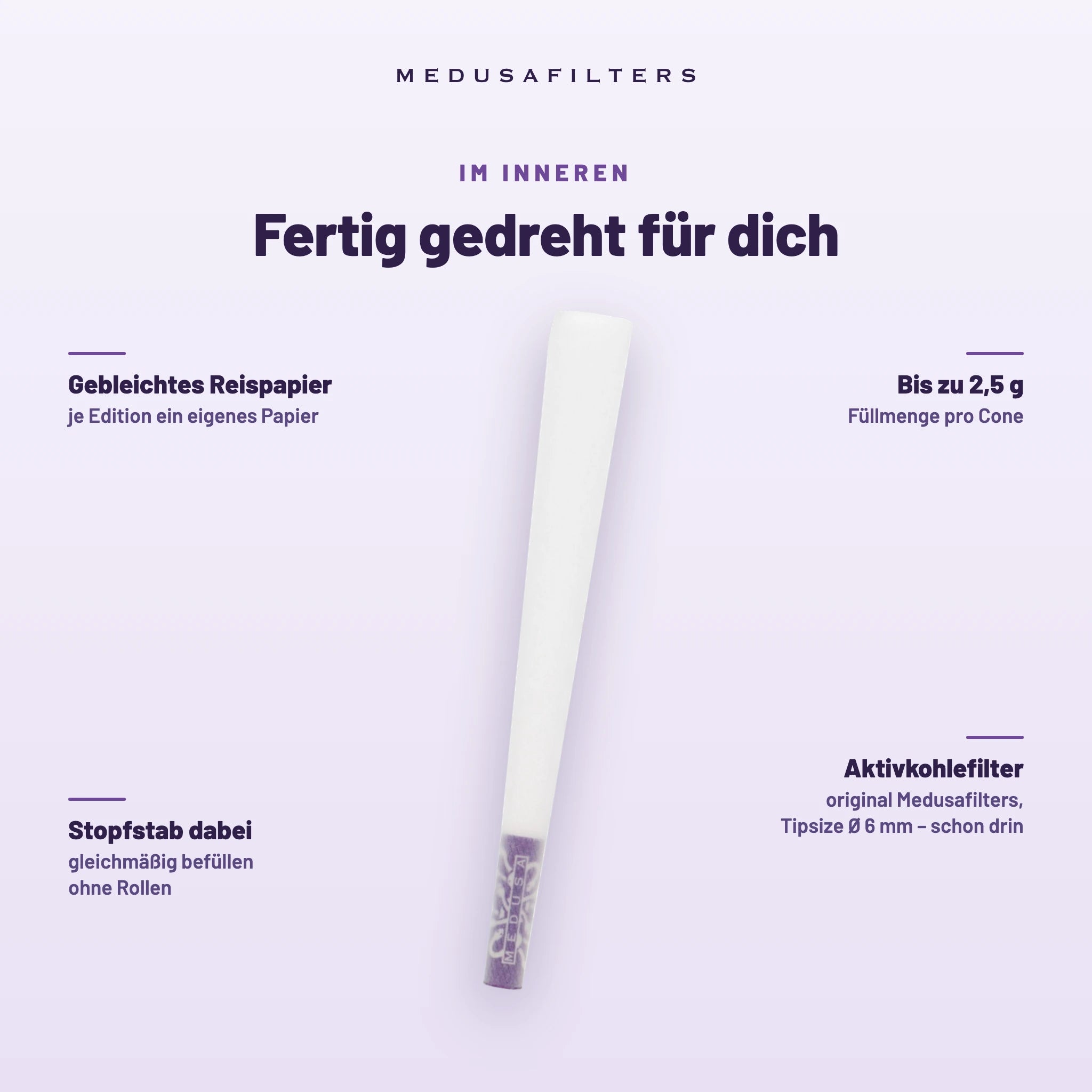 Medusafilters Pre-Rolled Cones VIOLET – 3er Pack – Fertig gedreht für dich