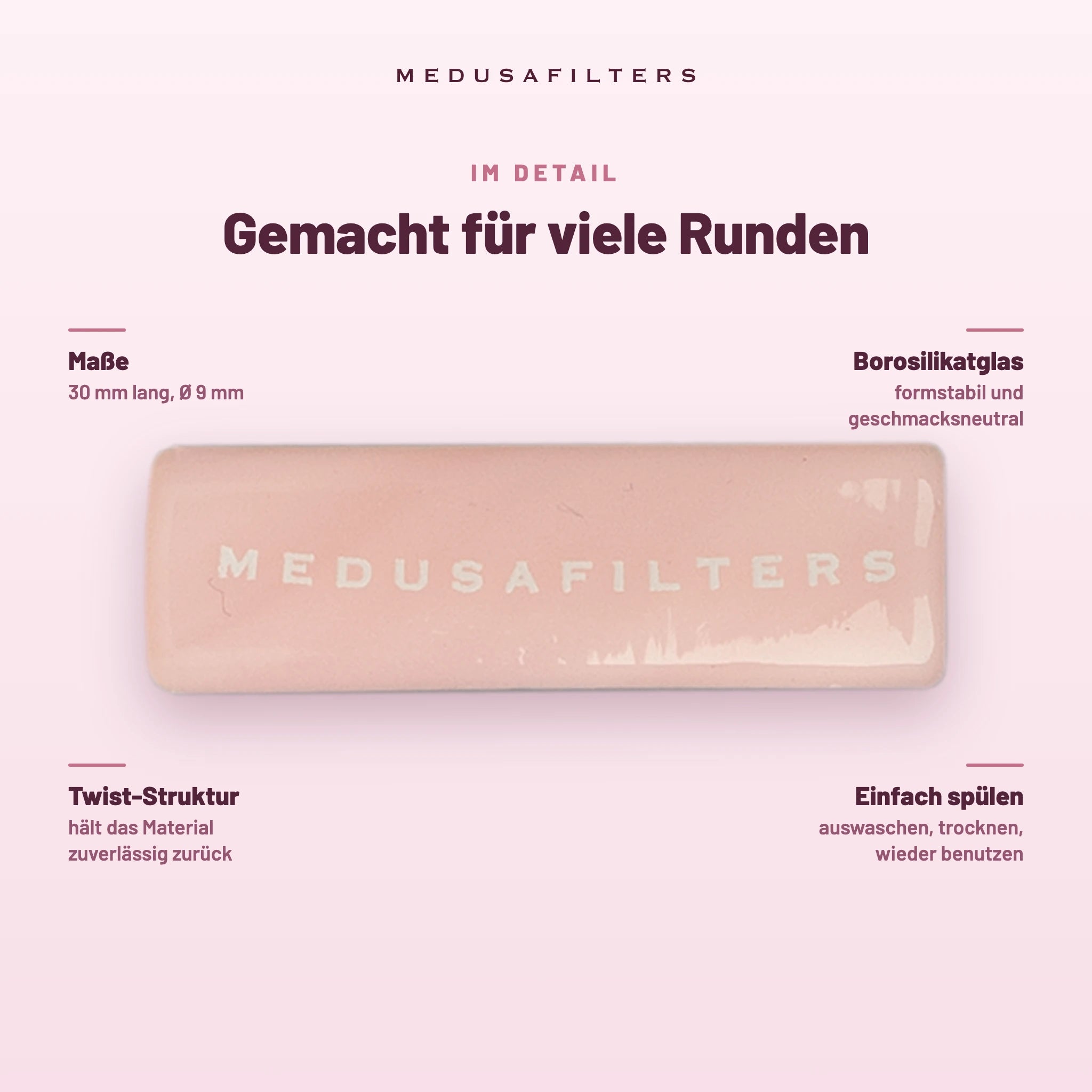 Medusafilters Twisted Glasfilter 9 mm ROSÉ – Im Detail
