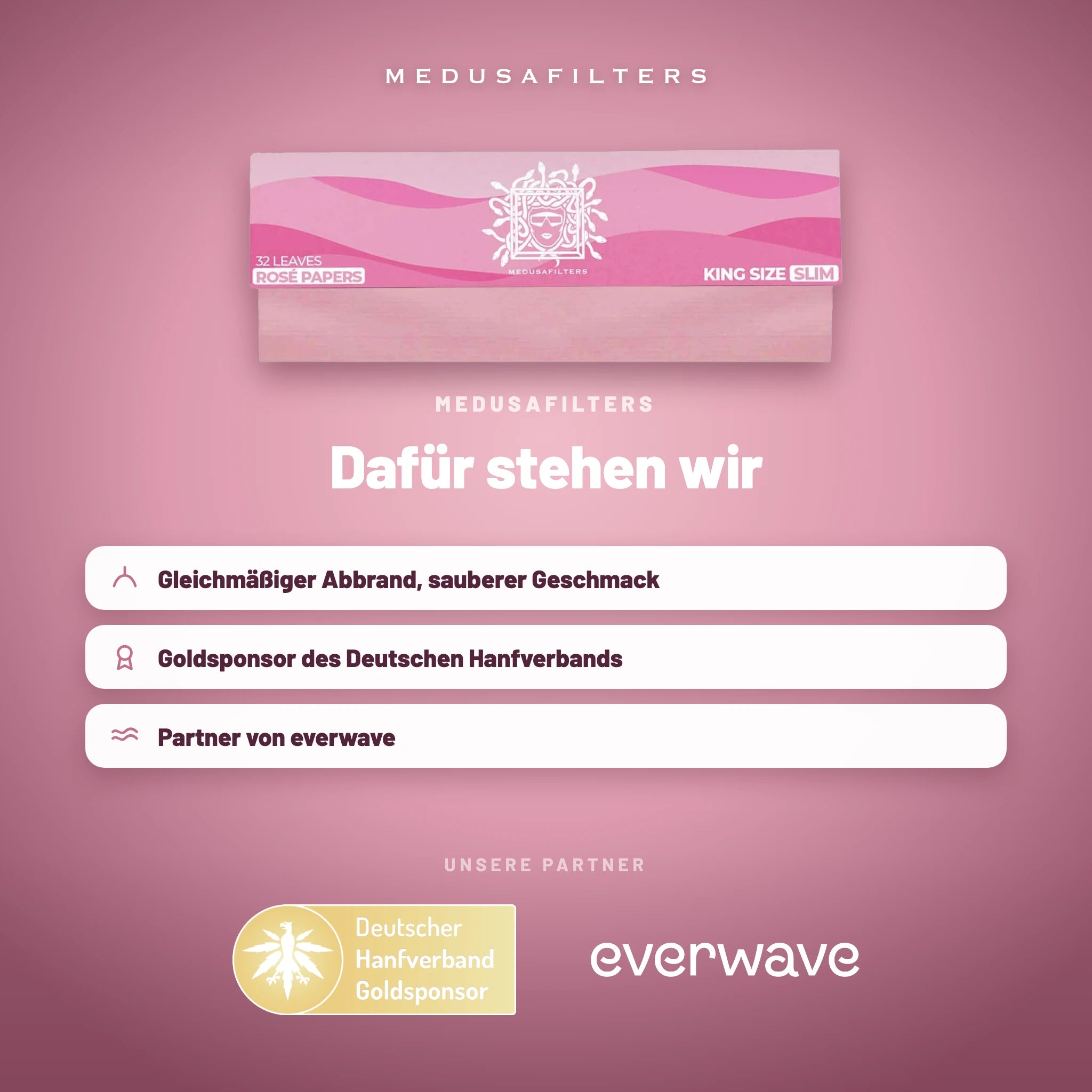 Medusafilters Longpapers King Size Slim ROSÉ – 10er Display – Marke und Partner