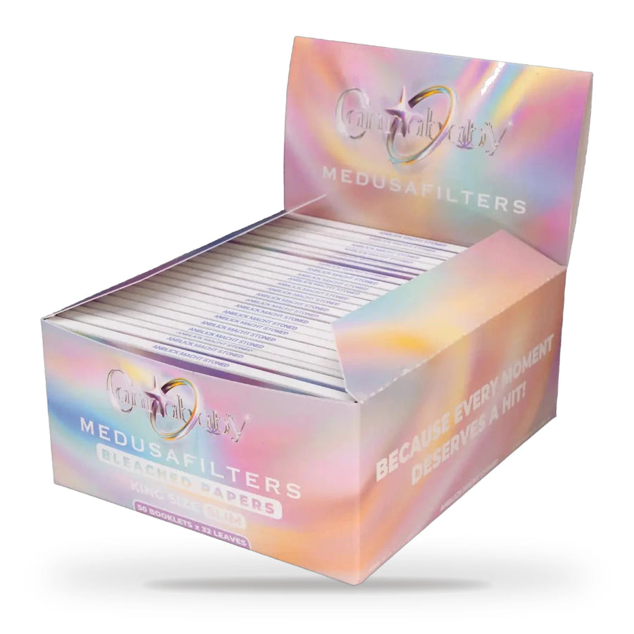 Medusafilters Longpapers King Size Slim CANNABABY Edition, 50er-Display mit 50 Heften, gebleichtes Papier, 32 Blatt pro Heft