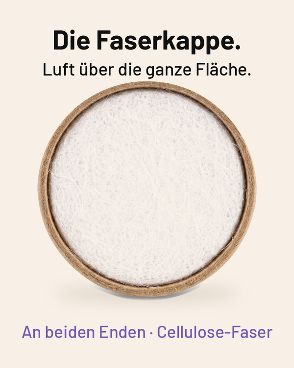 Die Faserkappe. Luft über die ganze Fläche. Nahaufnahme einer Faserkappe, an beiden Enden, aus Cellulose-Faser