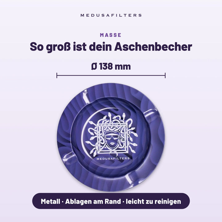 So groß ist dein Aschenbecher: VIOLET, Ø 138 mm, aus Metall mit Ablagen am Rand, leicht zu reinigen