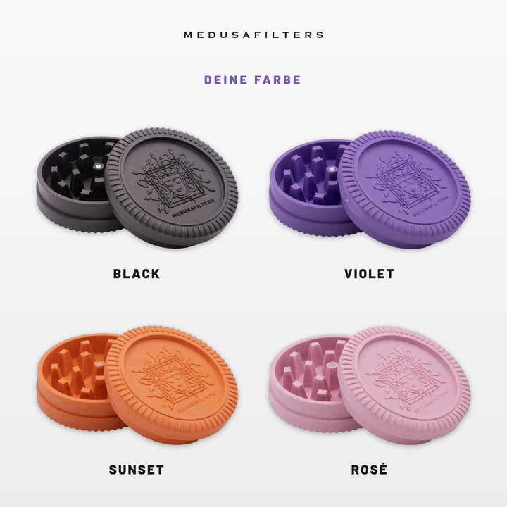 Deine Farbe: Grinder in BLACK, VIOLET, SUNSET und ROSÉ, jeweils geöffnet