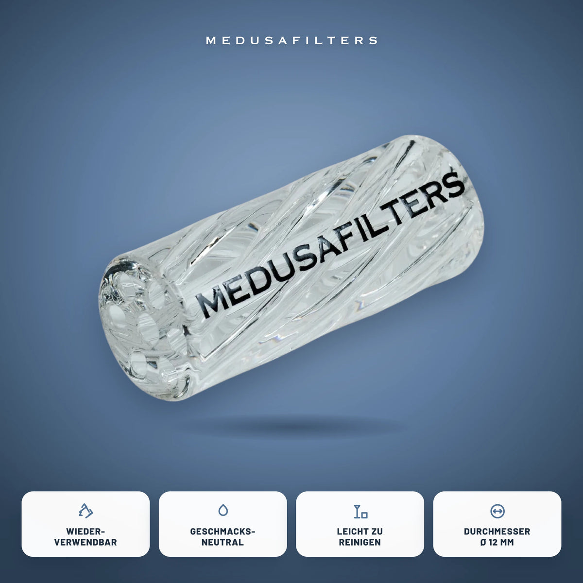Twisted Glasfilter TRANSPARENT mit den Vorteilen wiederverwendbar, geschmacksneutral, leicht zu reinigen, Durchmesser Ø 12 mm