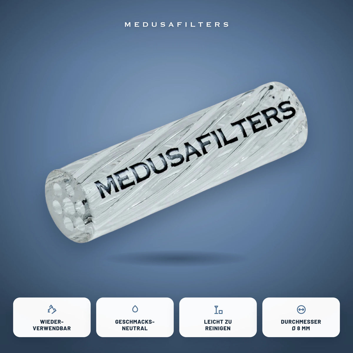 Twisted Glasfilter TRANSPARENT mit den Vorteilen wiederverwendbar, geschmacksneutral, leicht zu reinigen, Durchmesser Ø 8 mm