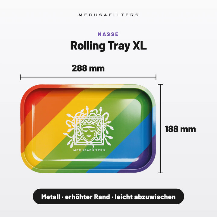 Maße Rolling Tray XL in MIXED: 288 × 188 mm, Metall mit erhöhtem Rand, leicht abzuwischen